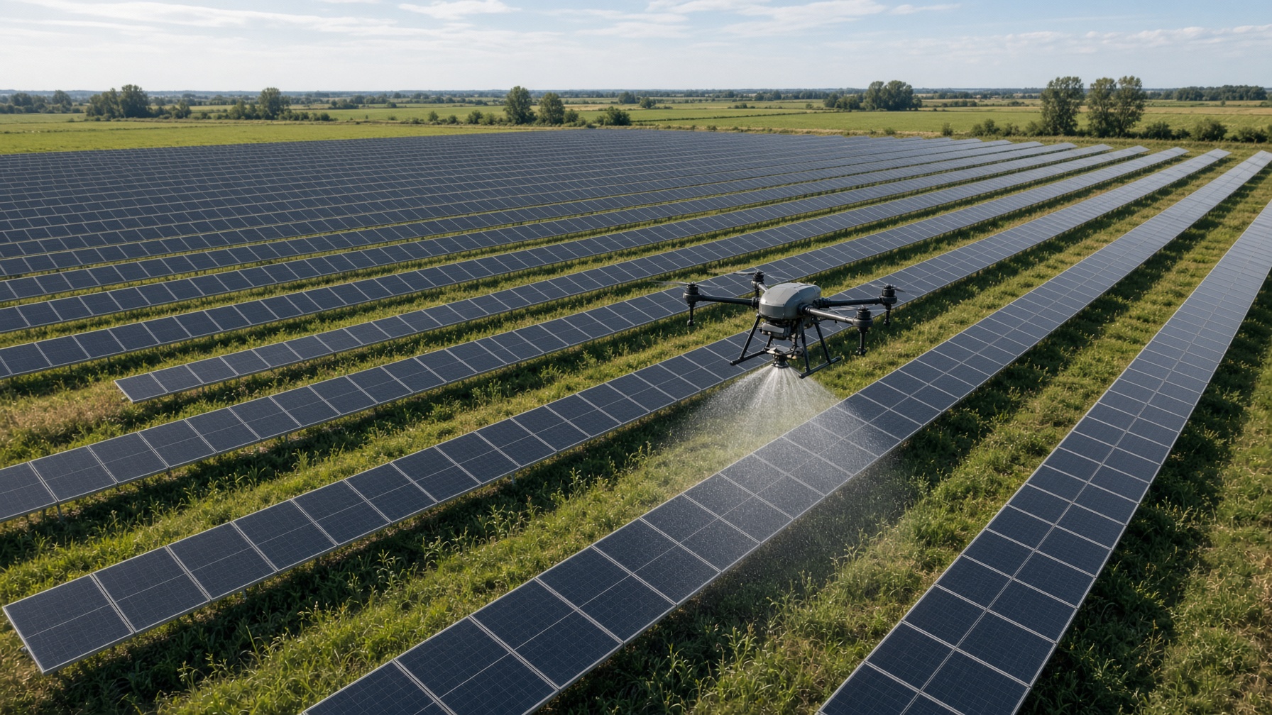 Drone over a solar farm