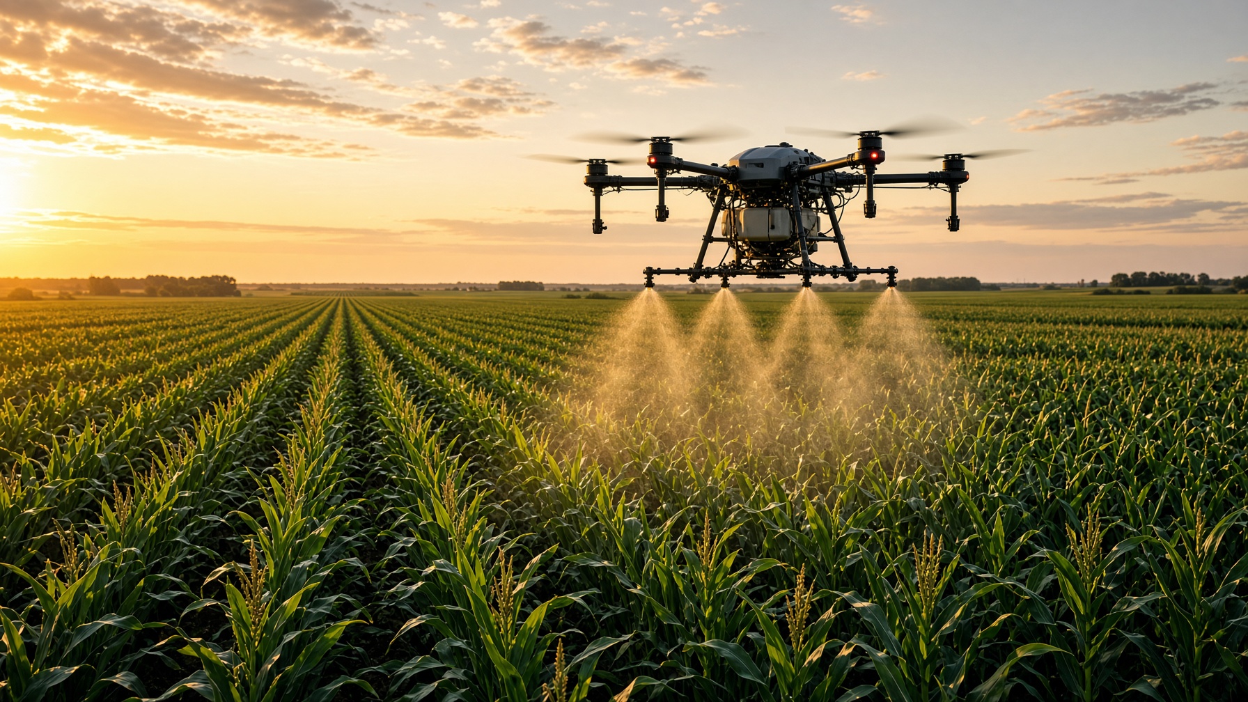 Drone spraying a crop field